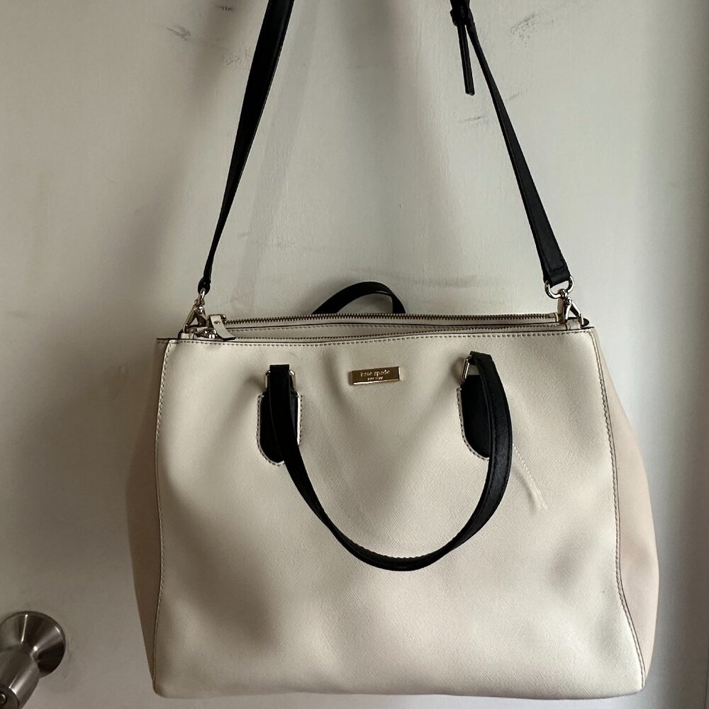 Kate Spade Cameron Style Satchel Cream Black Trim Shoulder Bag